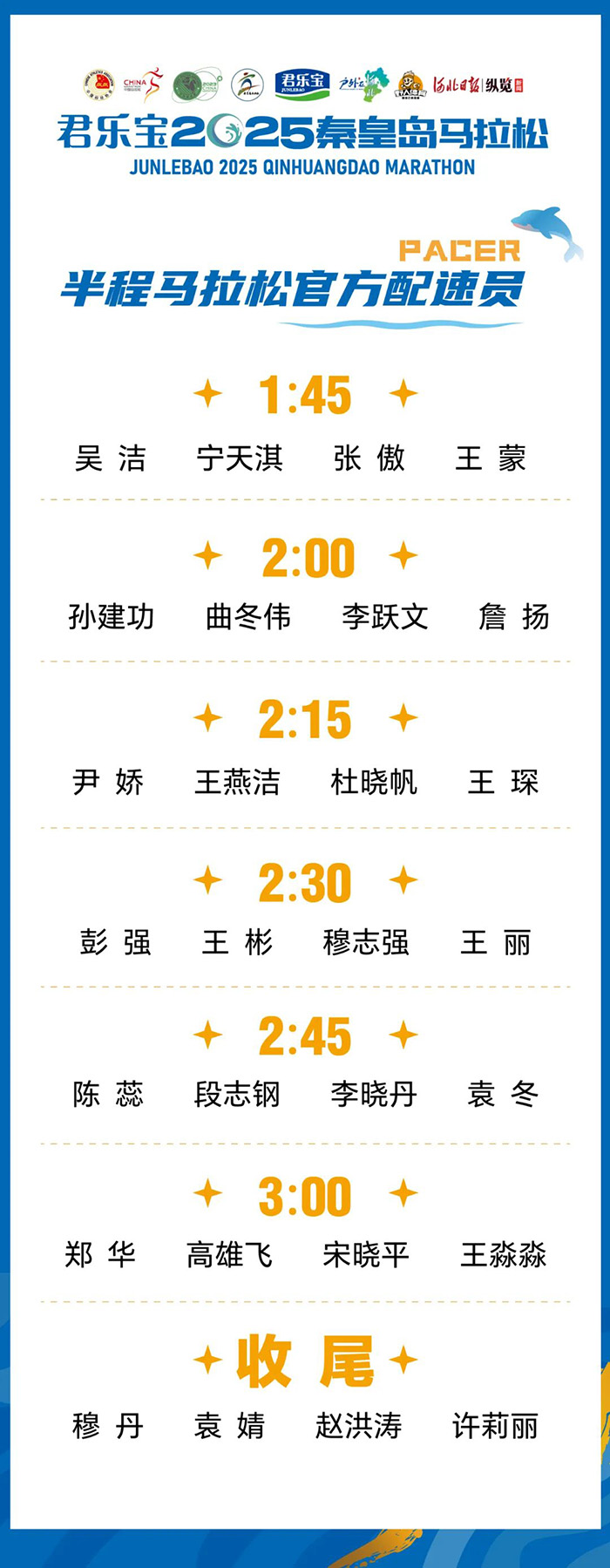 官方配速員公布！君樂寶2025秦皇島馬拉松助你破浪前行